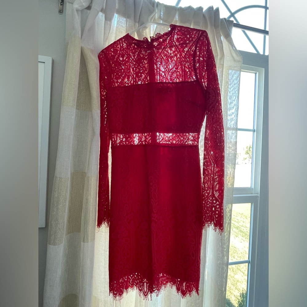 Appetite for Seduction Red Lace Long Sleeve Dress